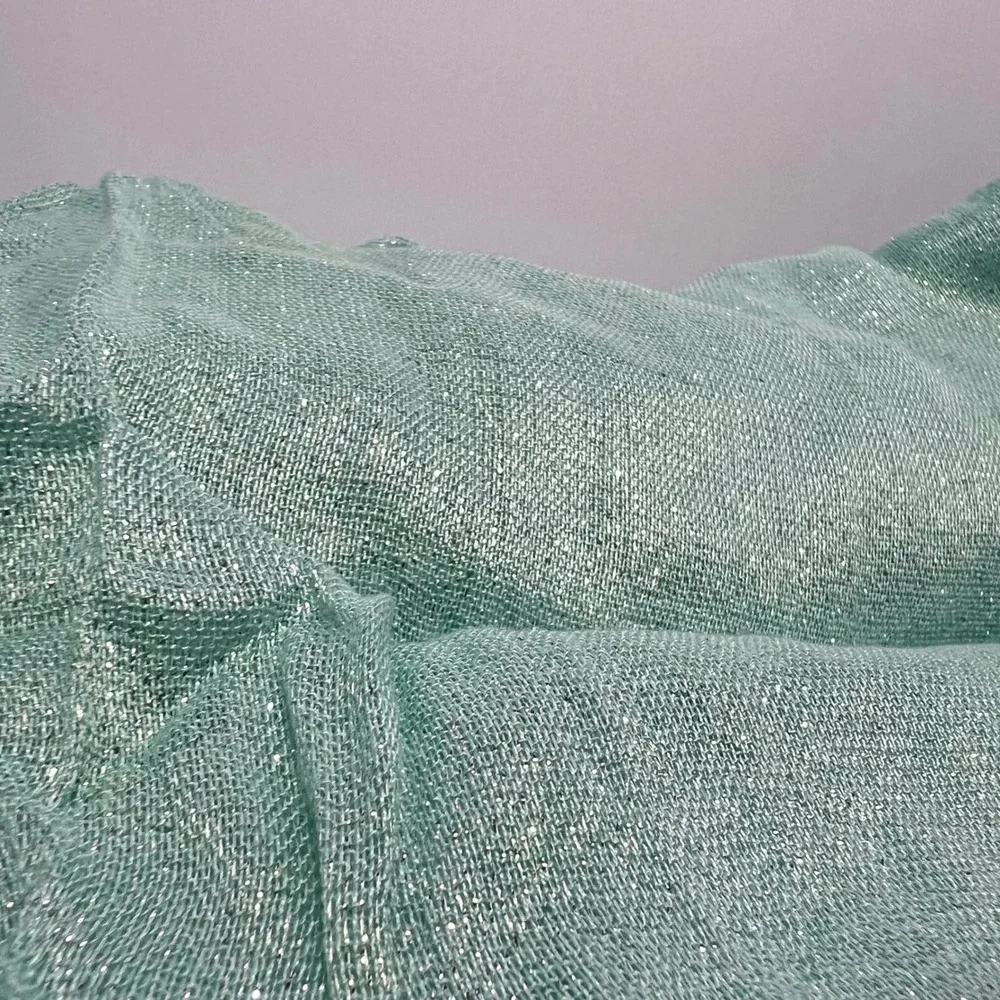 Mint Green Shimmer Wrap Scarf Women Fringed Metallic Evening Shawl 26